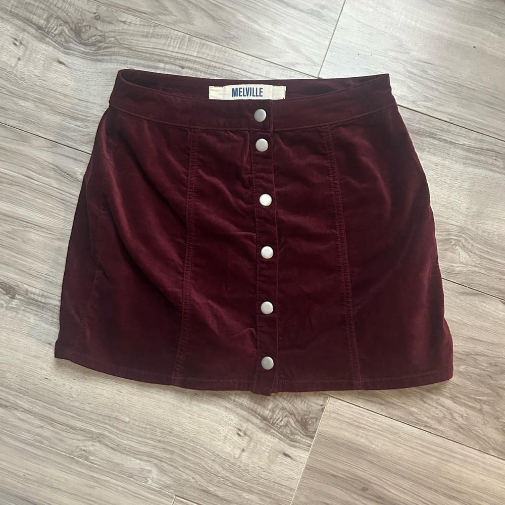 Brandy Melville Burgundy Velvet Button-Front Mini Skirt